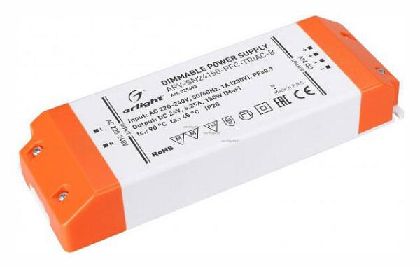 Блок питания ARV-SN24150-PFC-TRIAC-B (24V, 6.25A, 150W)  029493 Arlight