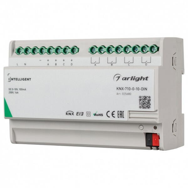 Конвертер KNX-710-0-10-DIN (230V, 4x0/1-10, 4x16A)  025680 Arlight