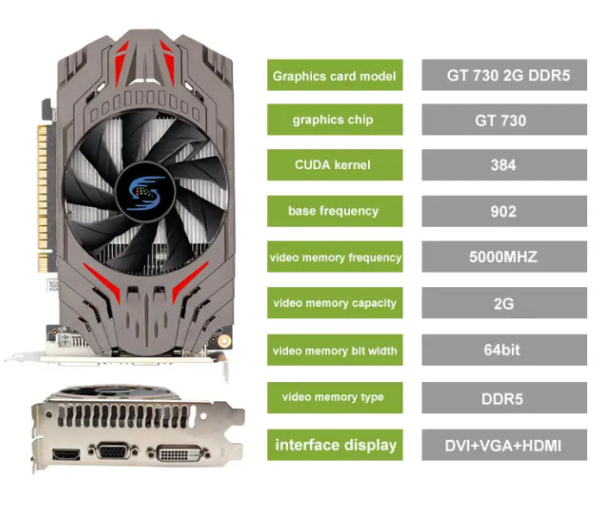 Компьютерная видеокарта NVIDIA GeForce GT 730 2G Игровая видеокарта T.F.SKYWINDINTL DDR5 64 бит 7D1537A3